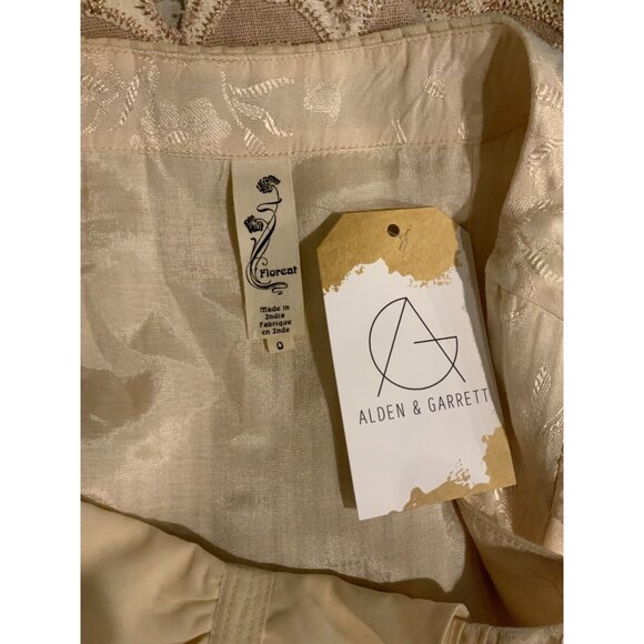 Floreat Anthropologie Cream & Tan Ruffle Embroidered Sleeveless Dress Size 0 - Picture 8 of 8